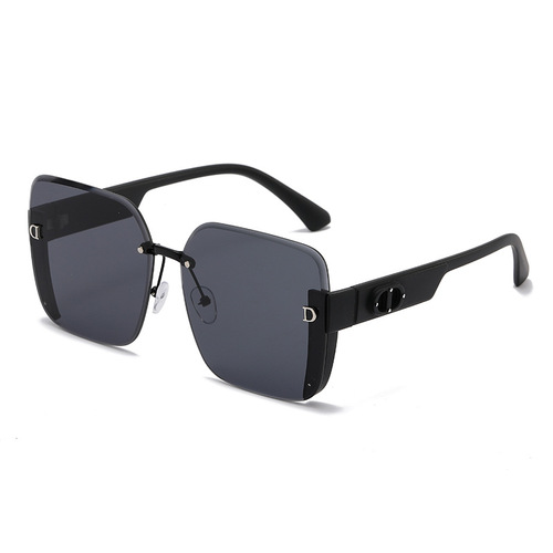 23 cross-border new style frameless edge-cut D's fashion sunglasses with large frame, small face, high-end sense, plain face and versatile sunglasses