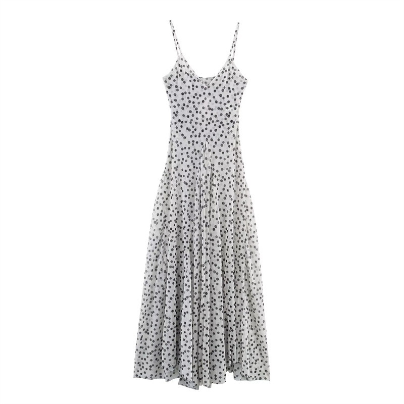 2025 New Summer Style Foreign Trade Vintage Polka Dot Long Strap Dress with Simple and Elegant Design 5039226 2025 New Summer Style Foreign Trade Vintage Polka Dot Long Strap Dress with Simple and Elegant Design 5039226