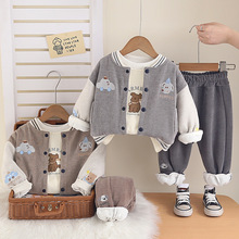 男童套装2025新款保暖冬装儿童宝宝冬季加绒加厚棒球服三件套代发