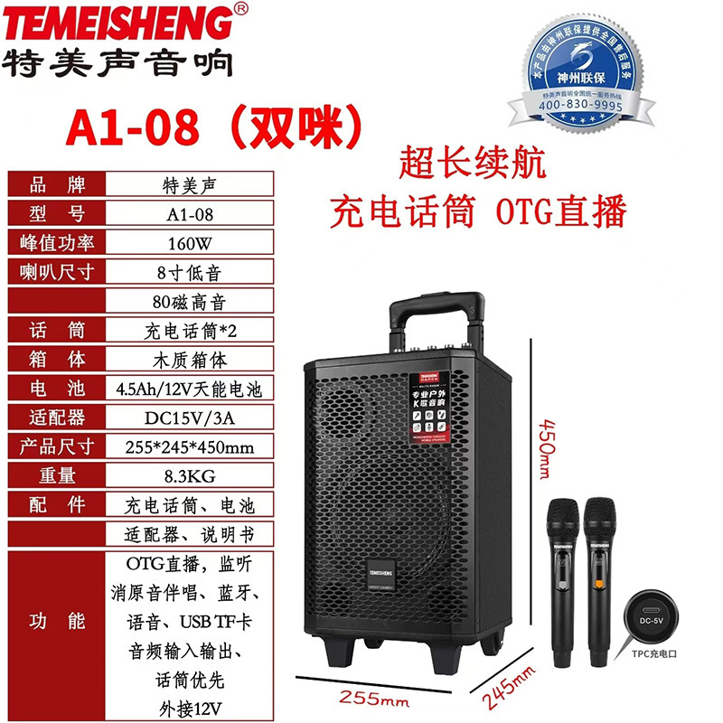 特美声高出力スクエアダンス用ポータブルスピーカー、屋外パフォーマンス、OTGライブ配信、カラオケ、USBメモリ/SDカード対応、Bluetoothスピーカー|undefined