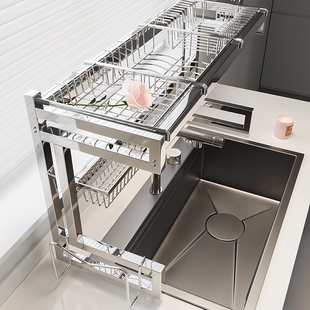 Kitchen Sink Rack 304 Stainless Steel Multifunctional Dishes Storage Rack Countertop Sink Dish Draining