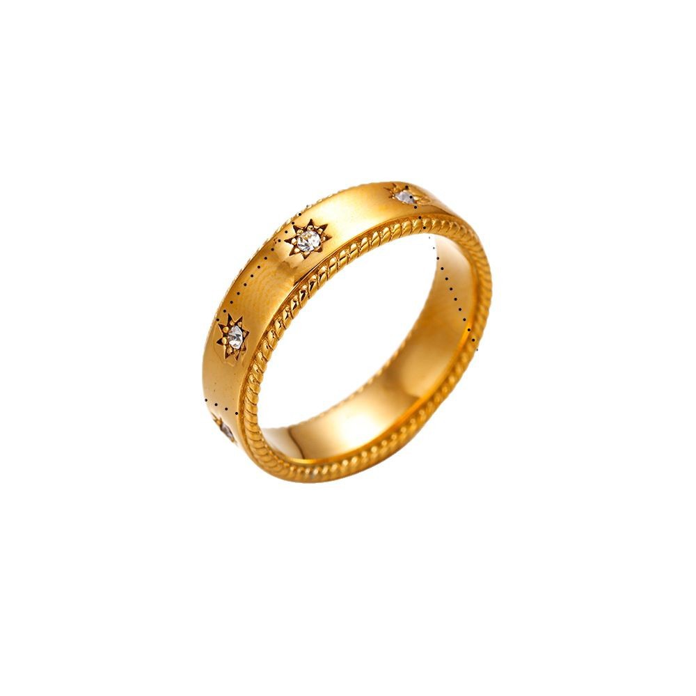 Anillo de acero inoxidable europeo y americano de Tena, diseño de nicho femenino, anillo de acero de titanio con incrustaciones de todo fósforo, joyería de explosión transfronteriza