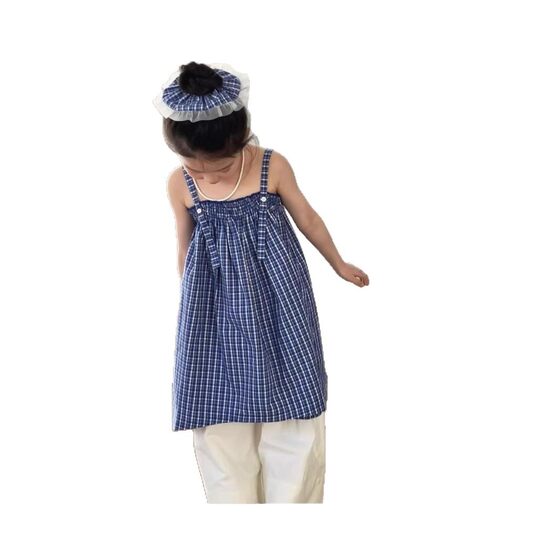 South Korea Children's Wear 2025 Summer New Girls' Stylish Plaid Long Slip Skirt Children's Stylish Fashionable dress