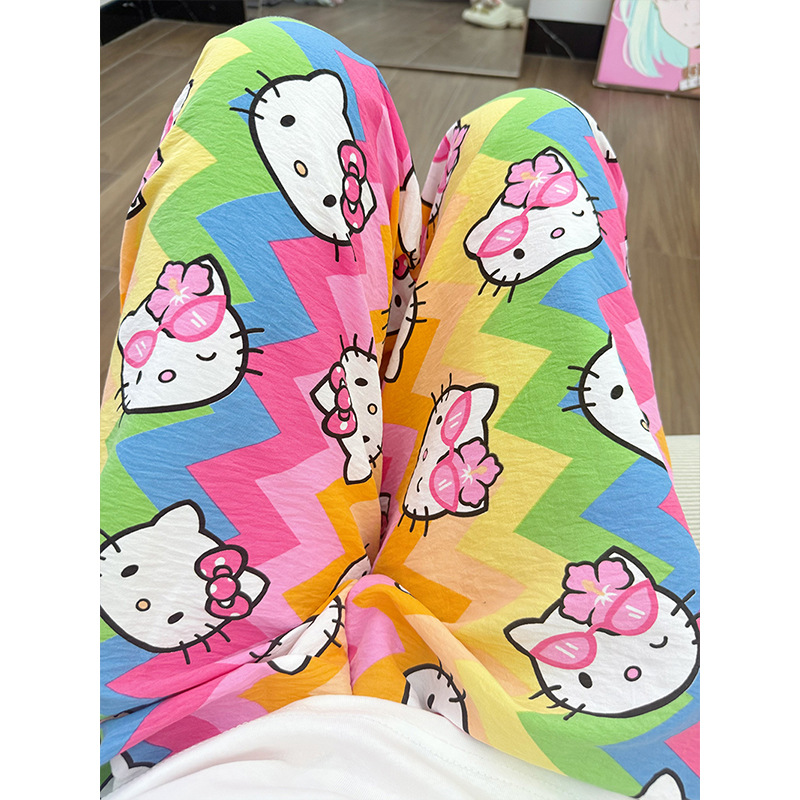 Rainbow thin cartoon trousers for leisure, oversize