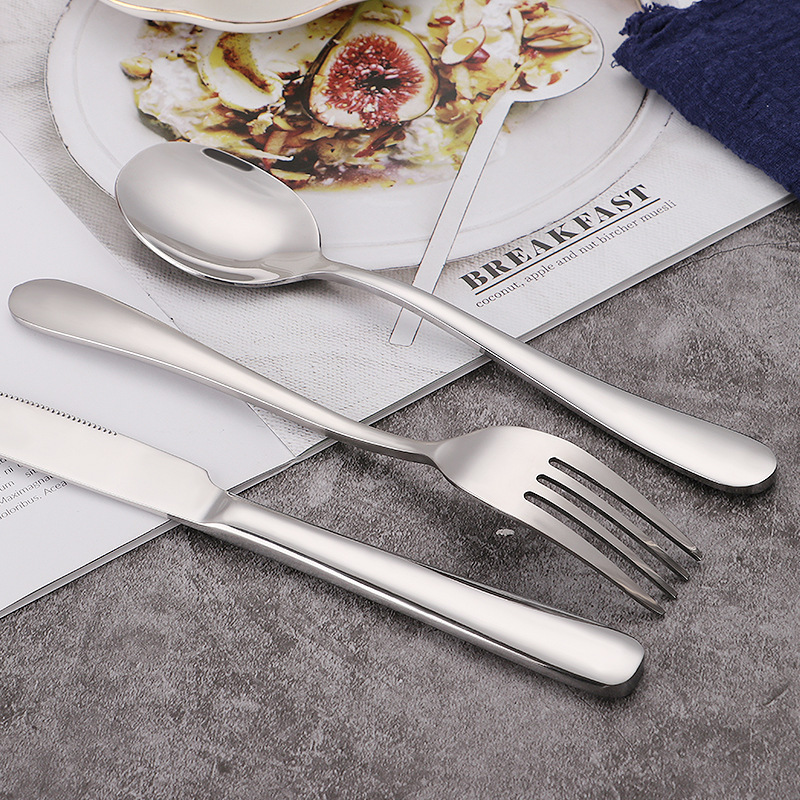 Stainless steel knife, fork, and spoon set, thick tableware set, hotel Western-style diningware, steak knife, fork, round spoon, dinner fork