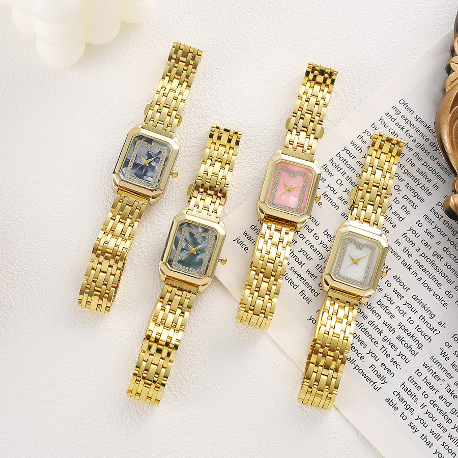 Cross-Border Popular Diamond-Encrusted Fashion Versatile Retro European and American Light Luxury Business Couple Classic Square Steel Band Watch Wholesale