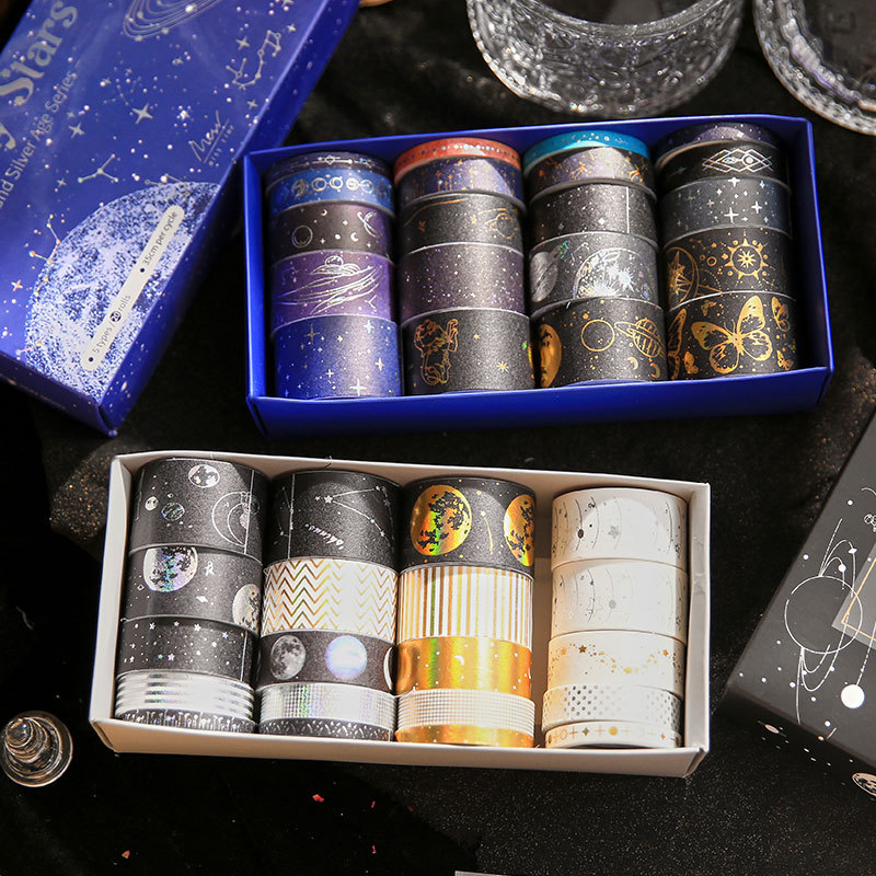 Diez conjuntos de cinta adhesiva estampada dorada estrella cosmológica fantasía retro decoración de material de paisaje cinta adhesiva 20 enrollamiento
