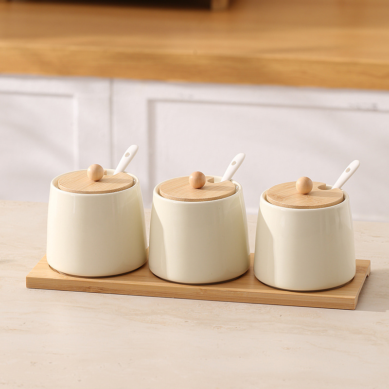[Milk White] 3 jars + spoons + bamboo tray