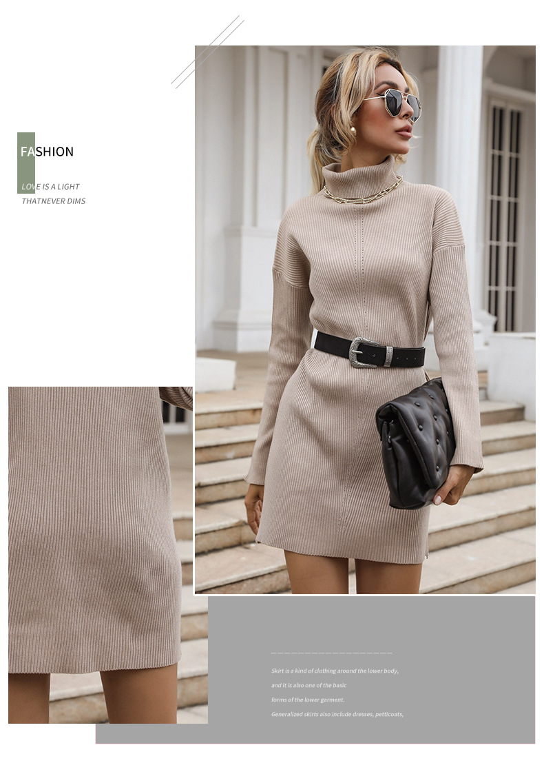 turtleneck solid color knitted sweater dress nihaostyles wholesale clothing NSDMB88715