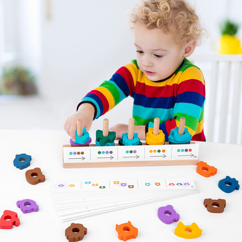 Cinco juegos de pares de columna de geometría de la educación temprana juegos avanzados de pares de color juegos de madera cognitiva de forma infantil image 5