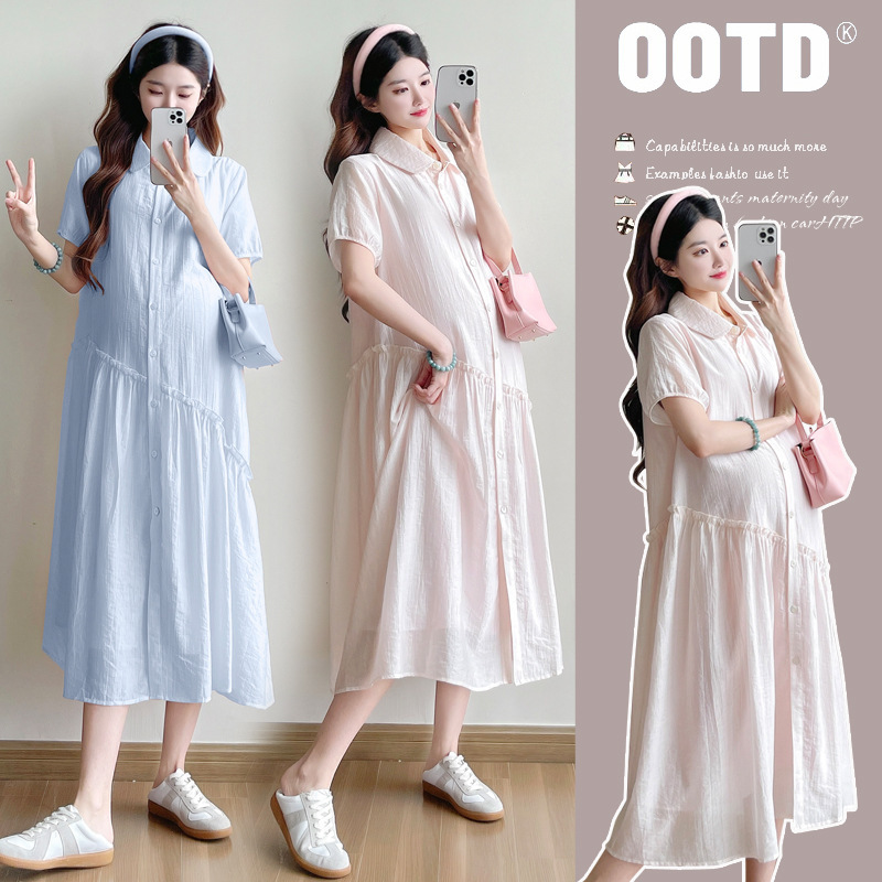 Actual Shot of 2025 Summer Pregnant Women's New Large Size Nursing Skirt, Fashionable and Elegant Tencel Dress