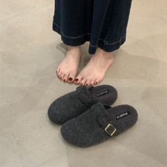 厚底勃肯鞋女内增高秋冬加绒雪地靴保暖毛毛棉鞋灰色半拖博肯女鞋