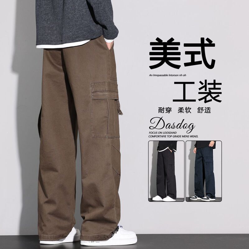 Danboni | American-style work pants for men, large pocket straight wide-leg pants, suitable for autumn and winter, with adjustable cuffs, casual and versatile long pants Danboni | American-style work pants for men, large pocket straight wide-leg pants, suitable for autumn and winter, with adjustable cuffs, casual and versatile long pants