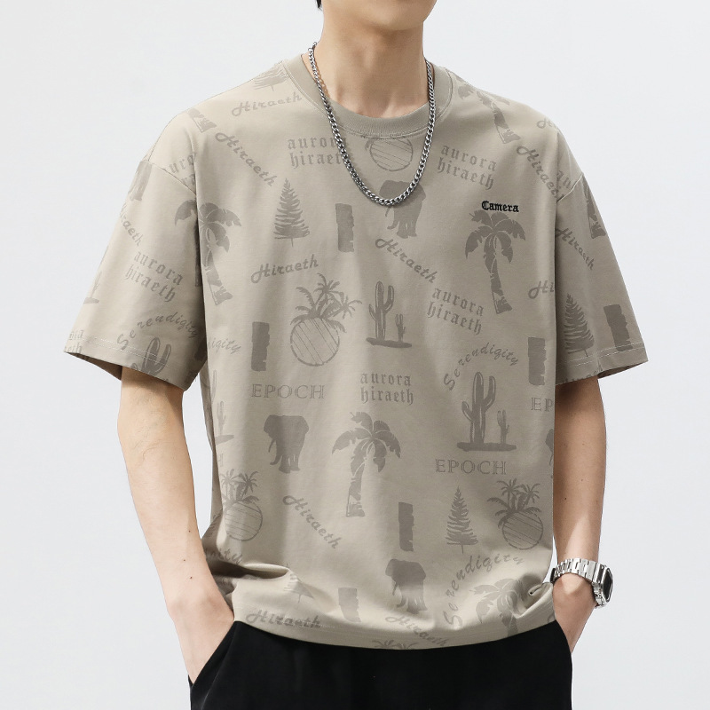 2025 新しい夏のアイスシルククール半袖メンズ Tシャツ速乾性ルーズカジュアル半袖ラウンドネックトップトレンディな男性|undefined