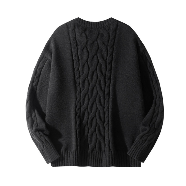 Maglione da uomo in maglia a trecce - Maglione girocollo oversize dalla vestibilità comoda con pannelli a contrasto (nero, bianco)_voghion.com