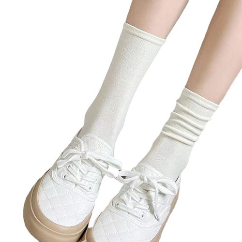 [Confinement Socks] White Socks Women's Mid-calf Socks Autumn Solid Color Pile Socks Japanese Women's Stockings Wholesale