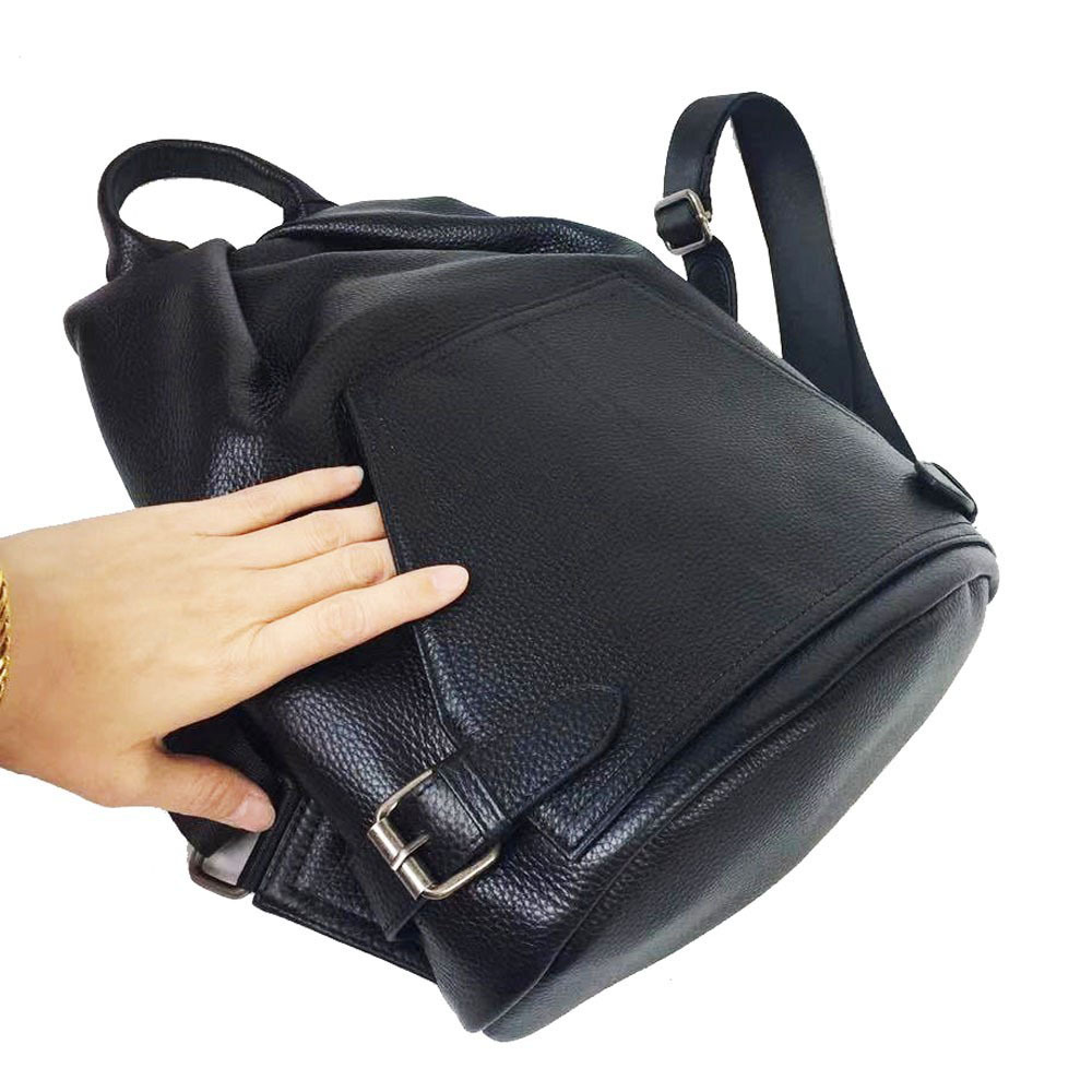 Full Leather Backpack Women's Anti-theft Black Cowhide Daypack_voghion.com