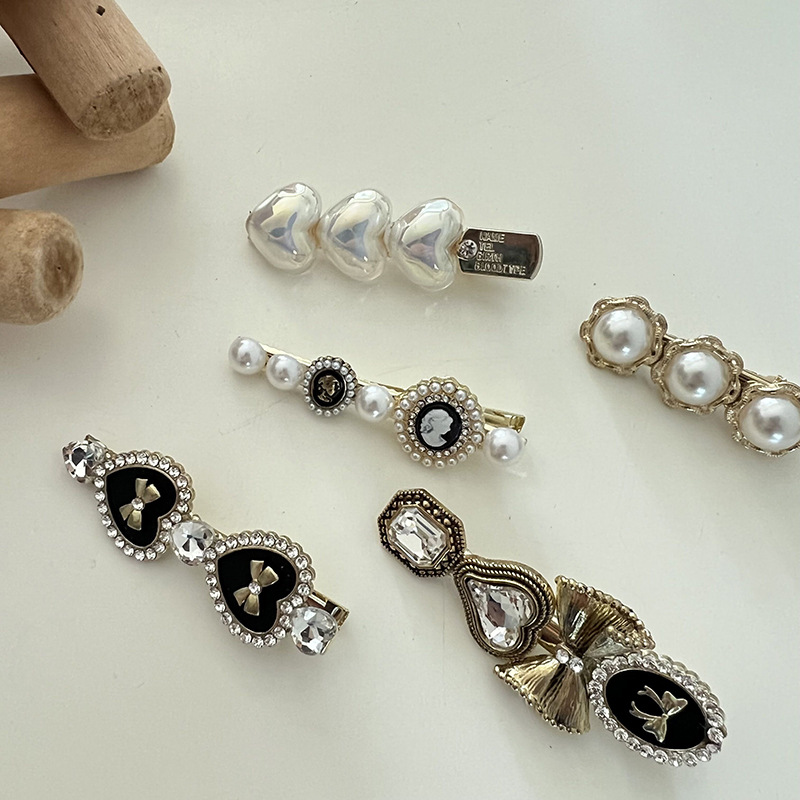 Fermaglio capelli cuore perla stile coreano strass accessorio_voghion.com