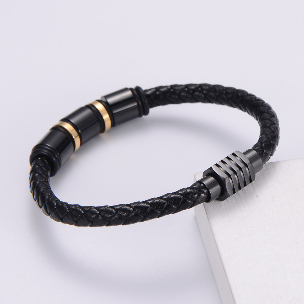 Simple Stainless Steel Magnet Buckle Braided Leather Rope Bracelet display picture 4