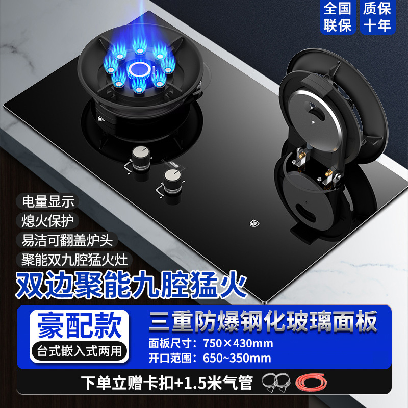 Estuna de gas mayorista de gran potencia de fuego fuerte estuna de gas natural doméstica doble estufa incrustada estufa de gas licuado estufa de gas de carbón