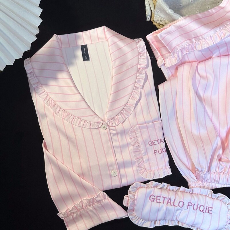 Yase106【Heartbeat Crush】Spring and Summer Niche Fashion Pink Striped High-End Long-Sleeve Long-Pants Loungewear