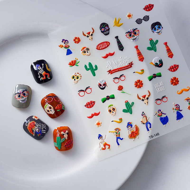 Cross-border New Halloween 5d Nail Art Stickers Wholesale Skull Party Stereo Nail Stickers Embossed Factory Outlet Cross-border New Halloween 5d Nail Art Stickers Wholesale Skull Party Stereo Nail Stickers Embossed Factory Outlet