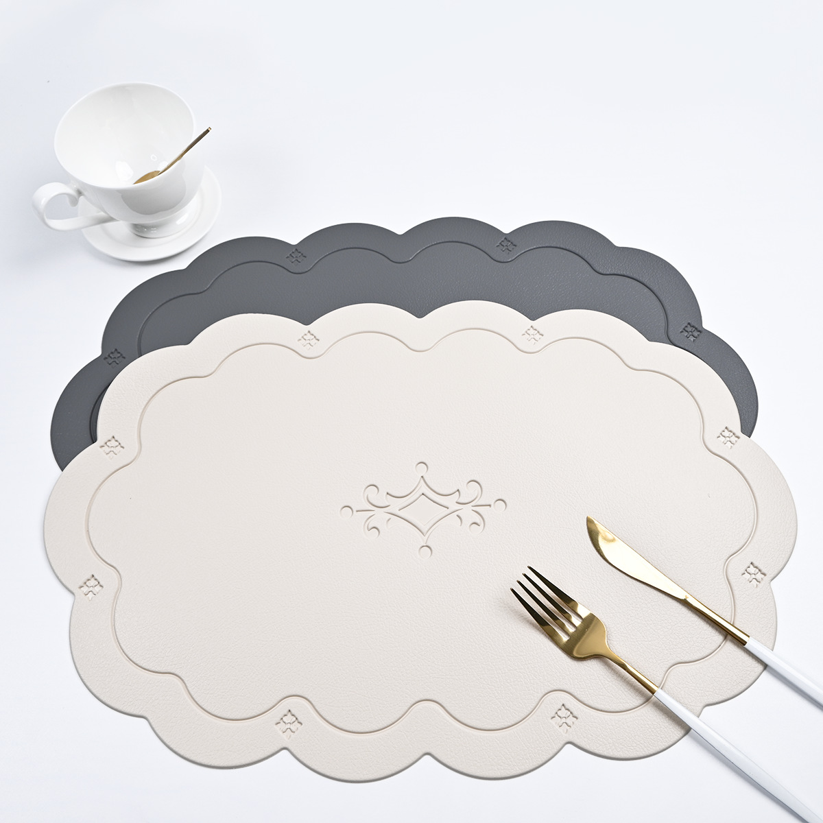 Nuevo estampado almohadilla de cuero arco de doble color pvc almohadilla de comedor anti-deslizante almohadilla de mesa aislante de calor almohadilla de taza hotel doméstico