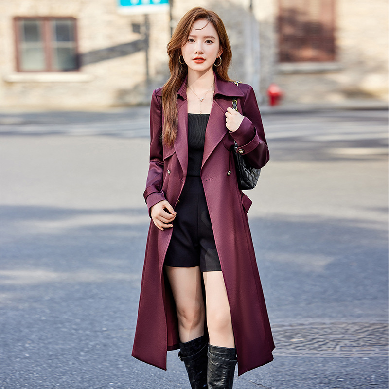 Trench classico color cachi da donna – Cappotto in stile britannico di media lunghezza con cintura (fucsia/cachi/nero, S-3XL)_voghion.com