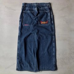 ルーズジーンズヒップホップロック刺繍ストリートヴィンテージ原宿ハイウエストワイドレッグジーンズ