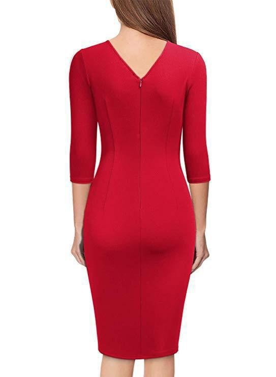 Women's Stylish Formal Party Evening Dress 3/4 Sleeve Design Belted Waist Slim Fit Bodycon Cocktail Gown_ecoleips.com