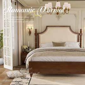 2V06乡村美式实木床头软包1.8m双人床现代简约法式床复古欧式床储