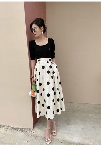 Polky dot skirt for women's summer high-end high-rise a-line umbrella skirt French slimming large swing-design niche skirt