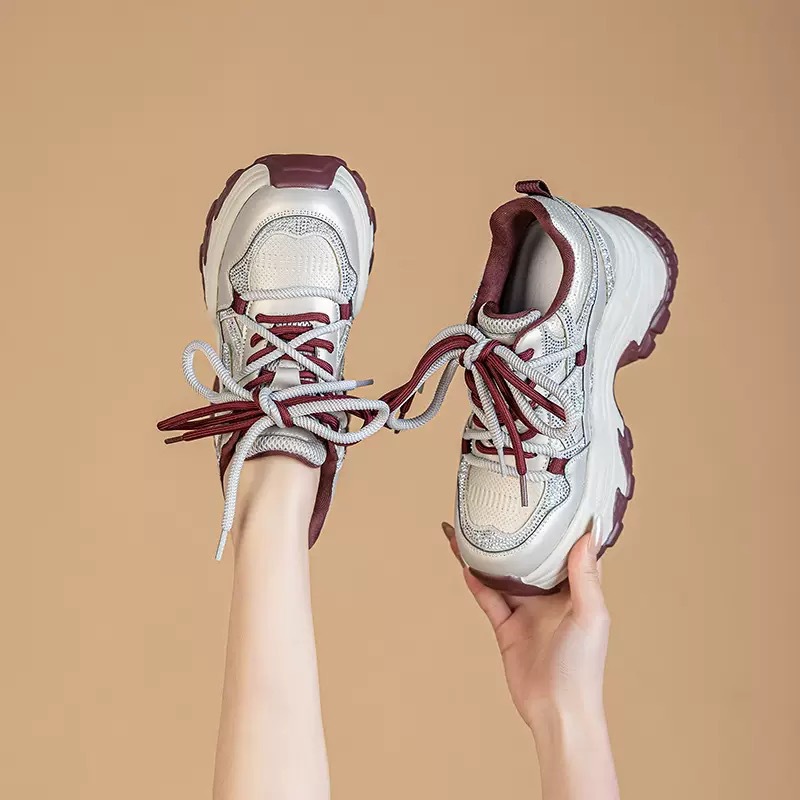 Women's Dad Shoes with 7cm Hidden Height Increase, Genuine Soft Leather, 2026 Spring/Summer New Versatile Korean Style Thick-Soled Platform Casual Shoes