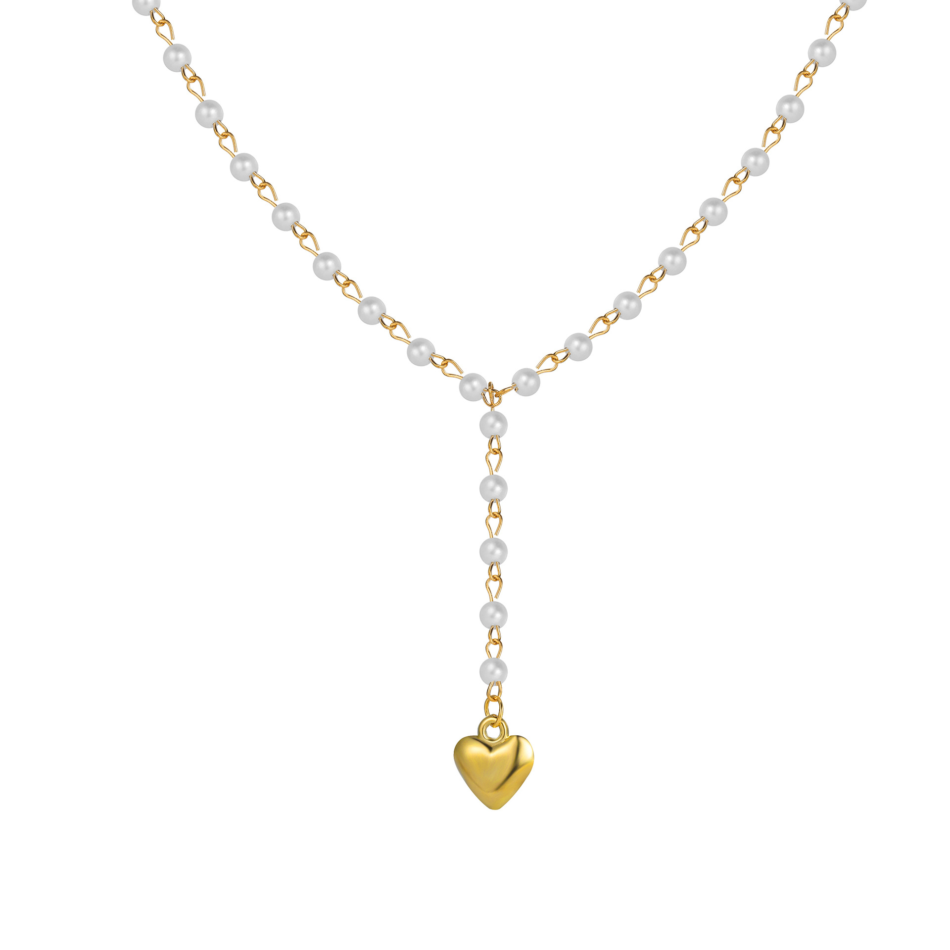 INS Style Heart Shape Alloy Plating Artificial Pearls Womenu0027S Pendant Necklace 1 Piece