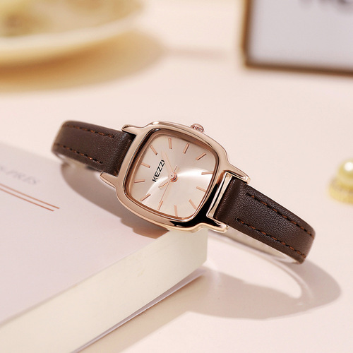 珂紫kezzi新款小众方圆型女士腕表批发时尚学生皮带简约石英表