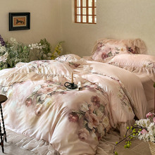 浪漫法式莱赛尔棉四件套春夏季少女蕾丝印染凉感被套床单床上用品