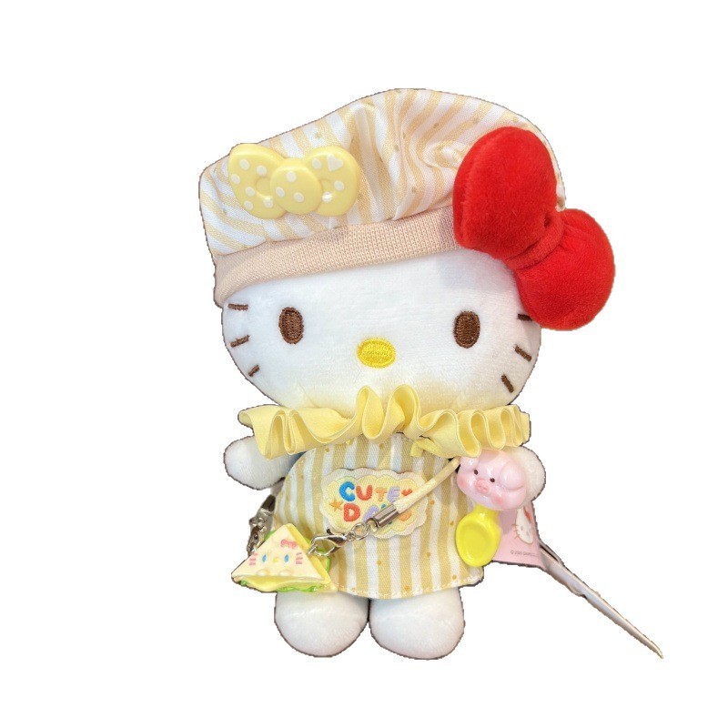 新款网红正版HelloKitty钥匙扣黄粉色包头帽条纹围裙猫猫包包挂件|undefined