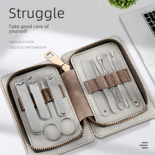 Factory Stainless Steel Nail Clipper 9-Piece Set Nail Nippers Nail Scissors Zipper Pouch Nail Care Tools Gift