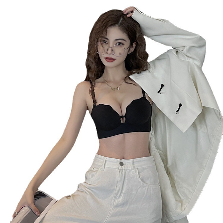Física nueva moda simple ropa interior de las mujeres suave y cómodo desnudo soporte superior inconsútil pequeño pecho se reunieron sujetador inalámbrico