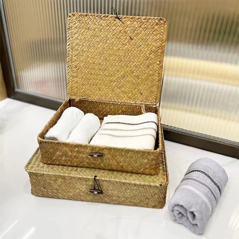 厂家批发海草长方形收纳盒伴手礼篮创意储物礼品盒满月伴手礼