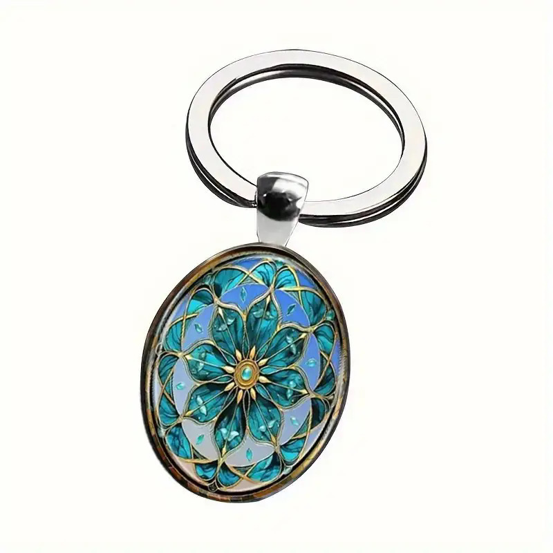 Romantic blue petal pattern glass keychain-a stylish and elegant gift for him