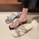 French Style Crystal Thick Heel Slippers Women's Outer Wear 2025 Summer New Style Rhinestone Bow Fairy Style High Heel Sandals