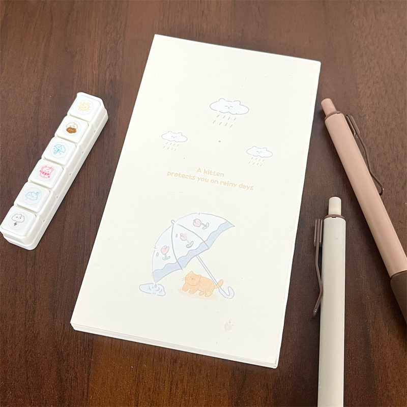 蒙卡兔躲雨小猫手账本云朵手账本日系可爱韩系ins风记事本素材本|undefined