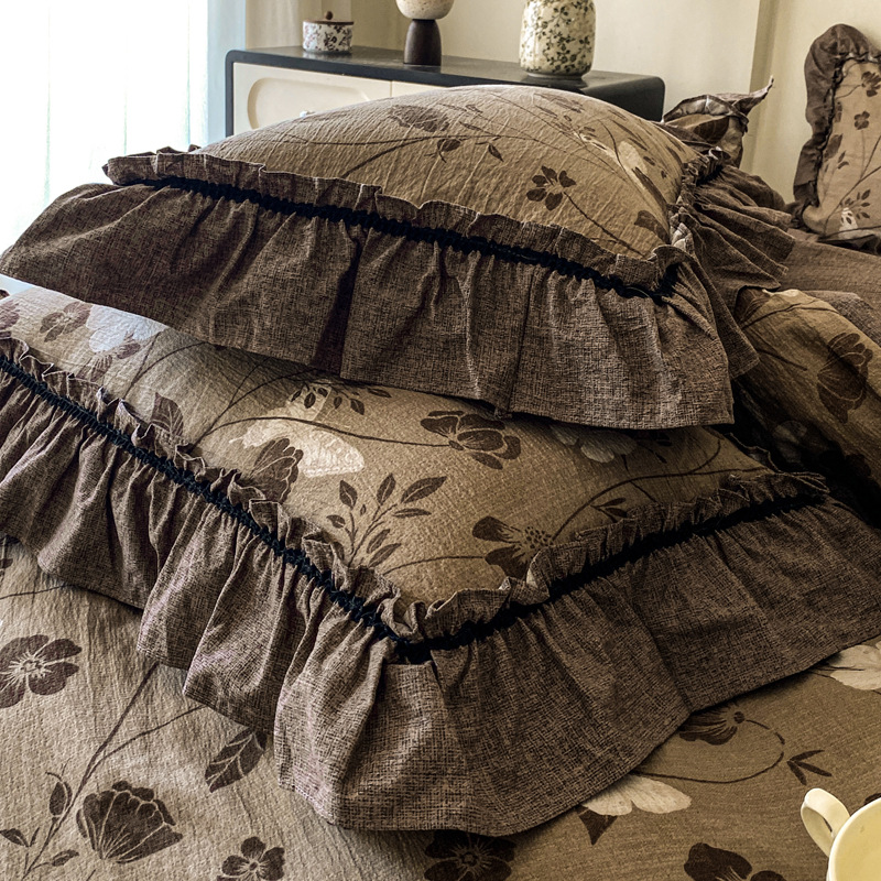 Jogo de cama vintage floral estilo boho com renda_voghion.com