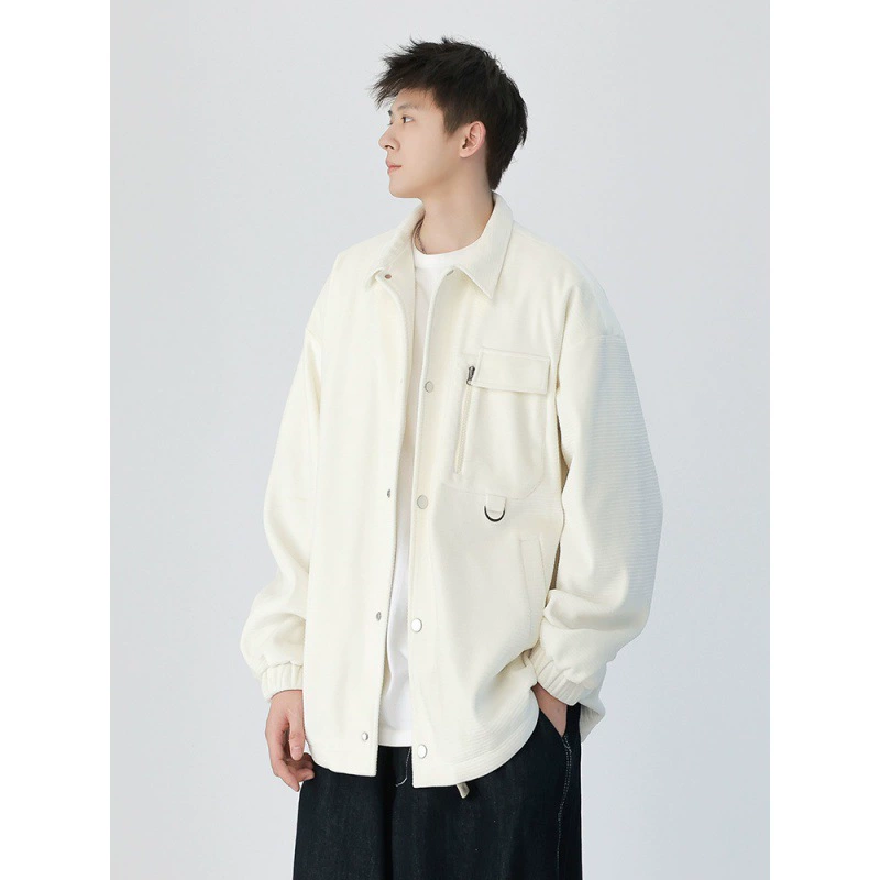 2023 весна и осень новый сплошной цвет Гонконг модный мужской куртка мульти-карманный ретро свободный отворот куртка мужской