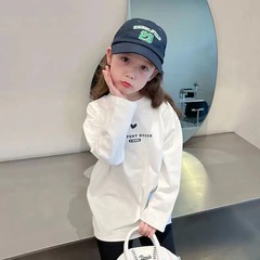 353063 # 純綿子供用白いtシャツ女の子の洋風上着の中の大きい子供服の長袖の底のシャツの春秋の新型