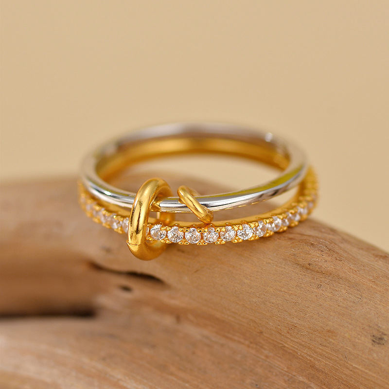 S925 Sterling Silver Double Layered Diamond Ring Style Color Block Design Elegant Understated Luxury For Women_voghion.com