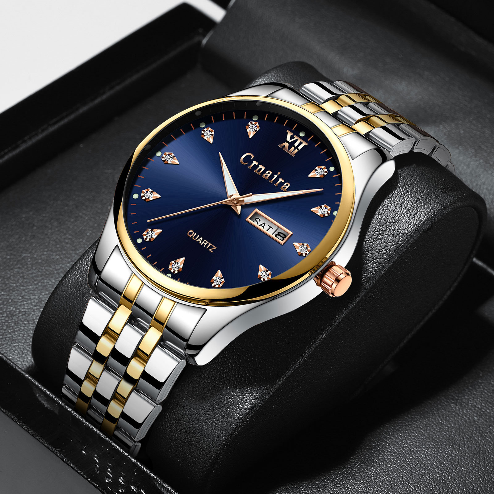 C019 gold shell with blue surface and gold steel belt