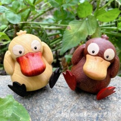 ブラックウォールナット無垢材彫刻動物装飾品ポケモンダックポケモンオフィスクリエイティブおもちゃ