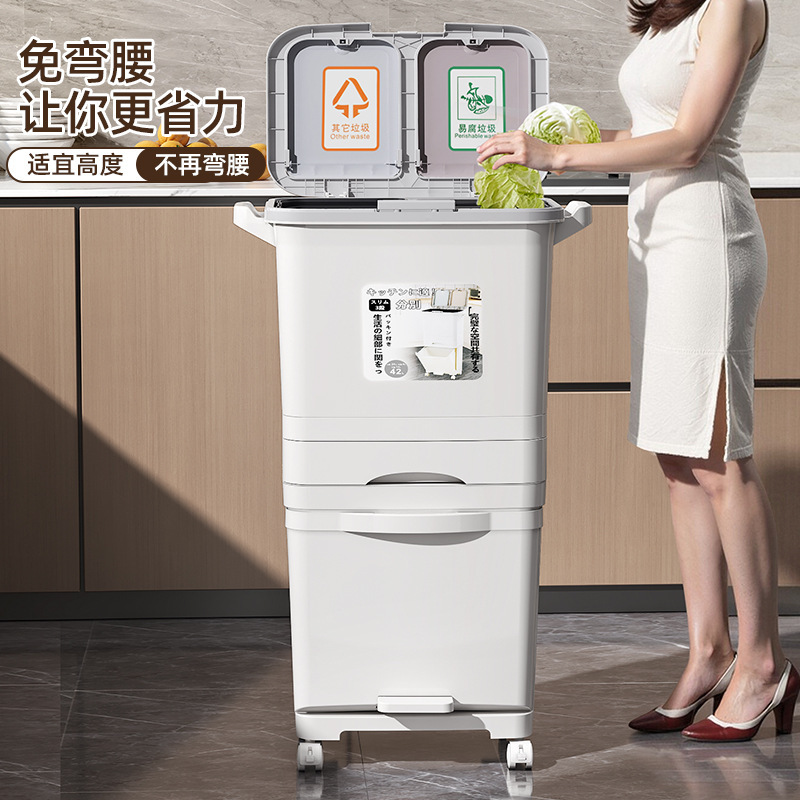 キッチンゴミ箱 家庭用生ごみ分別ゴミ箱 蓋付き 和風二層ゴミ箱 乾湿分離ゴミ箱|undefined
